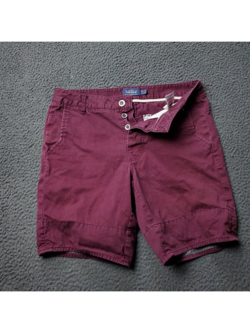 TOPMAN Chino Shorts Men 30 x9 Inseam Burgundy Purple Cotton Casual Button Maroon